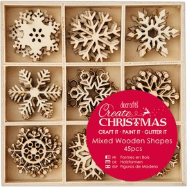 Docrafts PMA 105947 Create Christmas 3cm Snowflakes Mixed Wooden Shapes (45 pieces), Beige, 1.51 x 10.36 x 12.44 cm