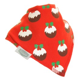 Ziggle Red Christmas Pudding Print Bandana Dribble Teething Bib for Babies and Toddlers - Absorbent 100% Cotton Front Drool Bib with Adjustable Straps