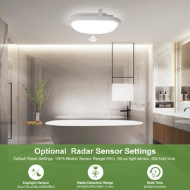 LEZOE 18W LED Wet Room Light with Motion Sensor Indoor, 2200LM 120lm/W IP54 Sensor Ceiling Light Motion Sensor Bathroom Light, 4000K Ceiling Light for Wet Room, Hallway, Warehouse, Basement, Garage