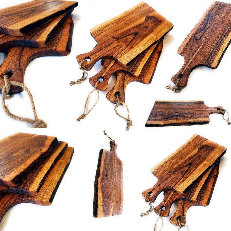 Acacia Charcuterie Board with Natural Live Edge & Handle -