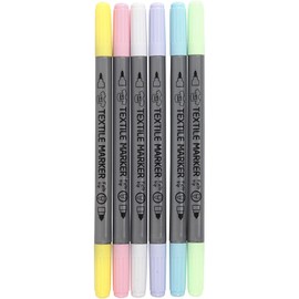 Creotime Fabric Colouring Pens, Textile Painting Pens, Line Width: 2.3 + 3.6 mm, Pastel Colours, Pack of 6