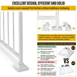 Epcee 1pcs Post 1" Aluminum Deck Post Base Cover, Post Skirt, Handrail, Stair, Porch, Deck Railing Base Brackets Covers (White)