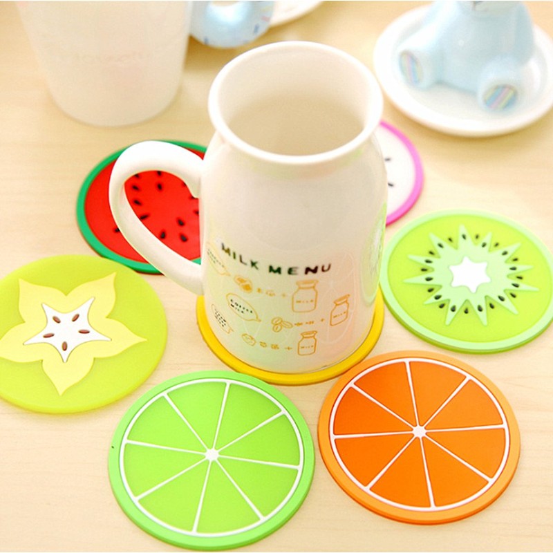 Kinteshun Silicon Drink Coaster,Heat-Insulated Non Slip Fruit Slice Drink Cup