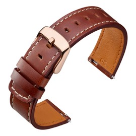 ANNEFIT 22mm Watch Band with Rose Gold Buckle, Quick Release Genuine Leather Replacement Strap (Red Brown)