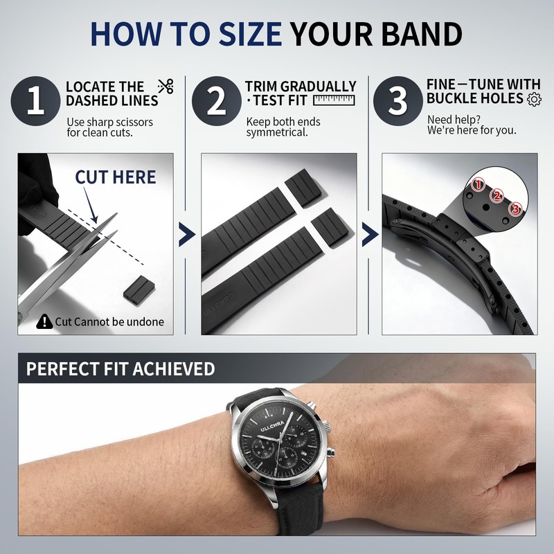 ULLCHRO FKM Rubber Watch Strap 20mm, Quick Release Watch Band