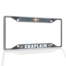 Fastasticdeals Metal Insert License Plate Frame Chaplain Religious Term B Weatherproof Car Accessories Chrome 4 Holes Solid Insert