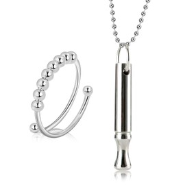 Ninnyi Anxiety Necklace Breathing Set UK, Stress Relief Breathlace Necklace and Relief Rings, Breath Lace Meditation Jewelry for Women Men