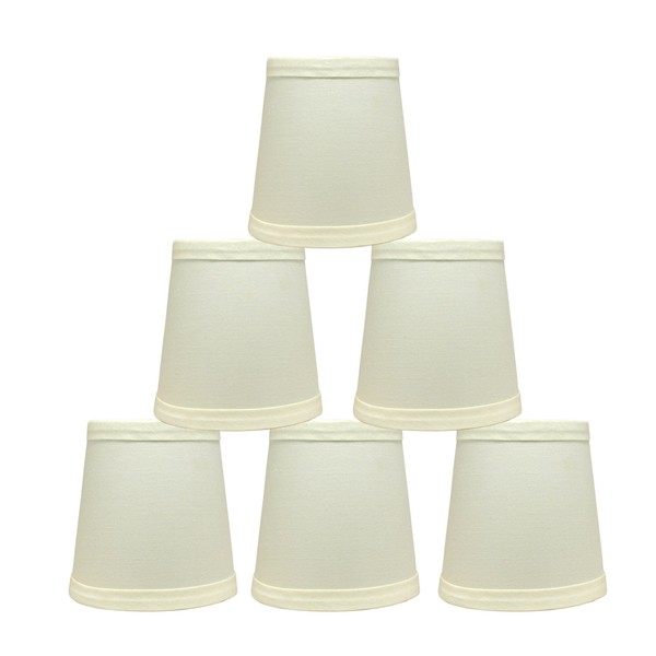 Urbanest Cotton Chandelier Lamp Shades, 4-inch, Hardback,Eggshell, Clip On(Set of 6)