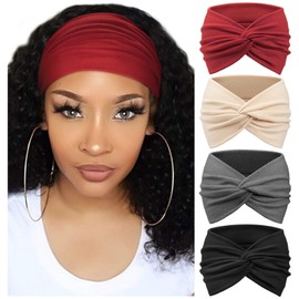DRESHOW 4 Pack Turban Headbands for Women Wide Vintage Head Wraps Knotted Cute Hair Band Accessories