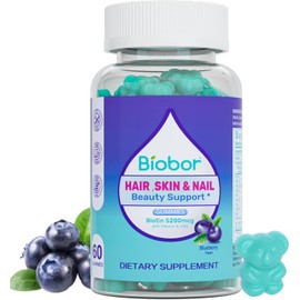 Hair Skin and Nails Vitamins Gummies,5200 mcg Biotin Vegan Chewable Supplement for Women Men with Vitamins A C D E, Blueberry Flavored, 60 Count (Random Packing)