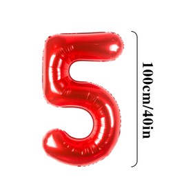 Partyhausy Number 5 Balloons 5,Red 5 Balloon 40 Inch Giant Helium Foil Number Balloons for Boys Girls Party Decor Birthday Anniversary Graduation Party Decorations Supplies