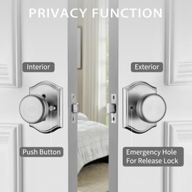 STARPY Interior Pismo Doorknobs for Bath & Bedroom, Brushed Nickel Door Knobs with Camelot Trim, Heavy Duty Door Knob with Lock