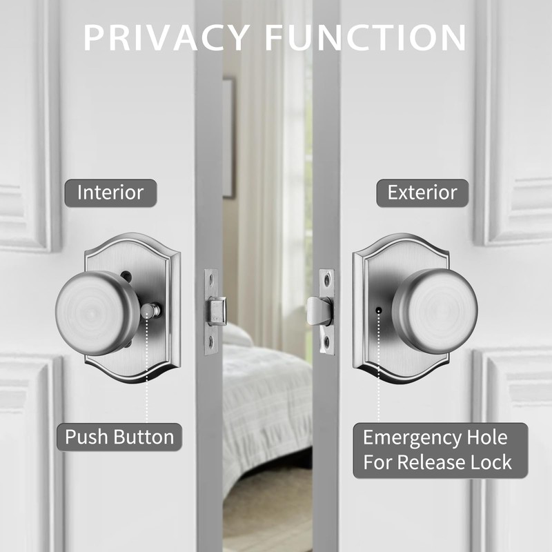 STARPY Interior Pismo Doorknobs for Bath & Bedroom, Brushed Nickel