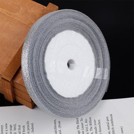 Glitter Metallic Silver Lace 1/4 Inch 25 Yards Sparkly Fabric Ribbon for DIY Crafts Sewing Gift Wrapping Package Bow Making Floral Christmas Decoration