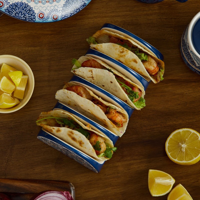 Bico Blue Talavera Ceramic Taco Holder, Taco Stand Rack Tray,