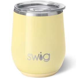 Swig Life 12oz Wine Tumbler with Lid, Stainless Steel, Dishwasher Safe, Portable, Triple Insulated Wine Tumbler (Shimmer Buttercup)