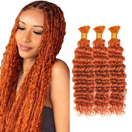 350 Boho Human Hair 12 12 12 Inch Deep Wave Bulk Ginger Braiding Hair Deep Curly Orange Human Braiding Hair Extensions for Woman