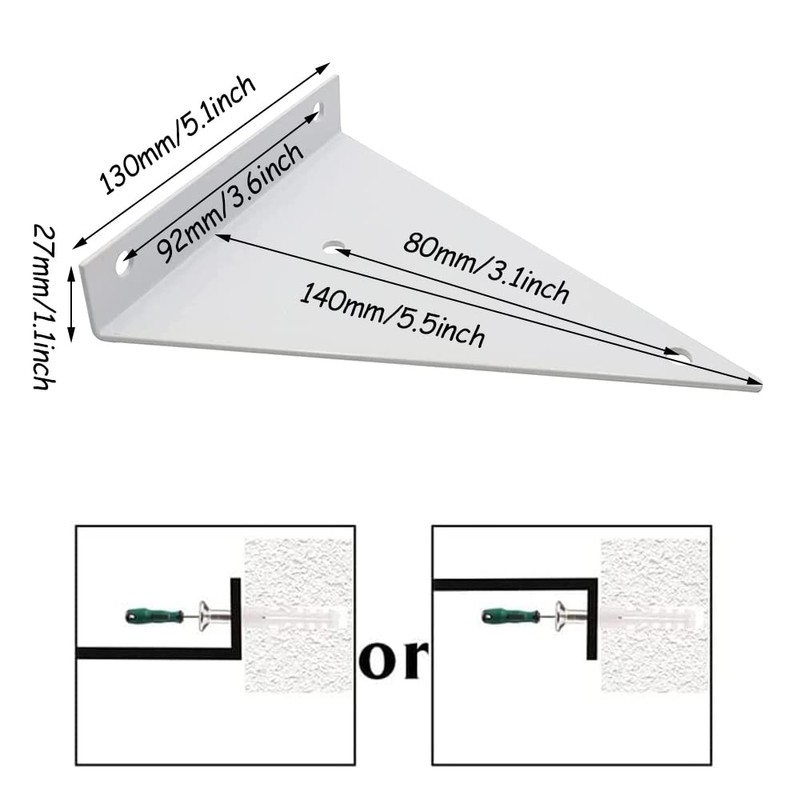 Pack of 2 Floating Shelf Brackets, Shelf Brackets Triangle White,