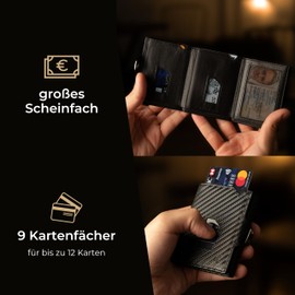 K!DMAN APOLLO I RFID Slim Wallet I Small Wallet for Men I Credit Card Holder Made of Genuine Leather I Minimalist Wallet, Real leather carbon, Without coin compartment