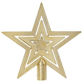 CREATCABIN 5Pcs Star Christmas Tree Topper Ornaments Gold Plastic Hollow Christmas Party Decoration Pentagram Star Christmas Tree Toppers for New Year Holiday Party Home Decor 6.7x6.9x0.8in