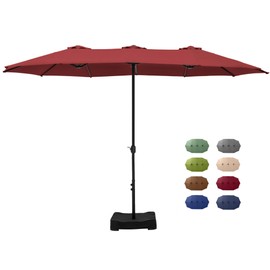 GREEN PARTY 15 ft Rectangle Patio Umbrella with Base Included, Double-Sided Table Umbrella with Crank, Large Outdoor Umbrellas for Patio Poolside Garden Backyard, Burgundy Red