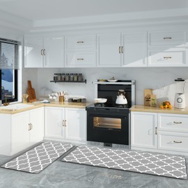 Kitchen Rug Set 2 PCS Kitchen Runner Rug Kitchen Floor Mat, Cushioned Anti-Fatigue Non Skid Waterproof Comfort Standing for Kitchen, Home, Office, 17.3"x29"+17.3"x47", Grey