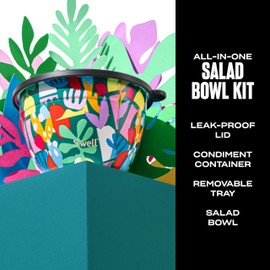 S'well Stainless Steel Salad Bowl Kit 64oz, Paper Cutouts, Comes with 2oz Mini Canister and Removable Tray for Organization, Leakproof, Easy to Clean, Dishwasher Safe