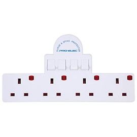 Pro-Elec 13 A 4 Way Switched Adaptor with Surge Protection - White