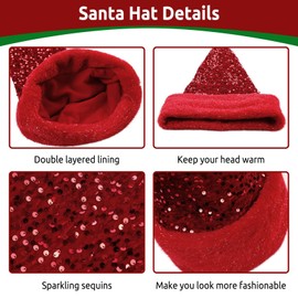 CITÉTOILE Long Adult Christmas Hat with Sequins, Santa Claus Hat, Thickened Winter Christmas Hat with Plush Ball, Luxurious Velvet Santa Hat, Red