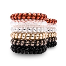 Specora - Spiral Haargummi 12er Pack - 5cm TPU - 6 Farben je 2 Stück schwarz | transparent | anthrazit | rot-braun | gold | silber