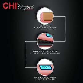 CHI Original Flat Iron Hair Straightener, Ceramic Floating Plates for Smooth Finish, Quick Heat Up Styling Tool, On/Off Switch, 1.25", Prosecco Please