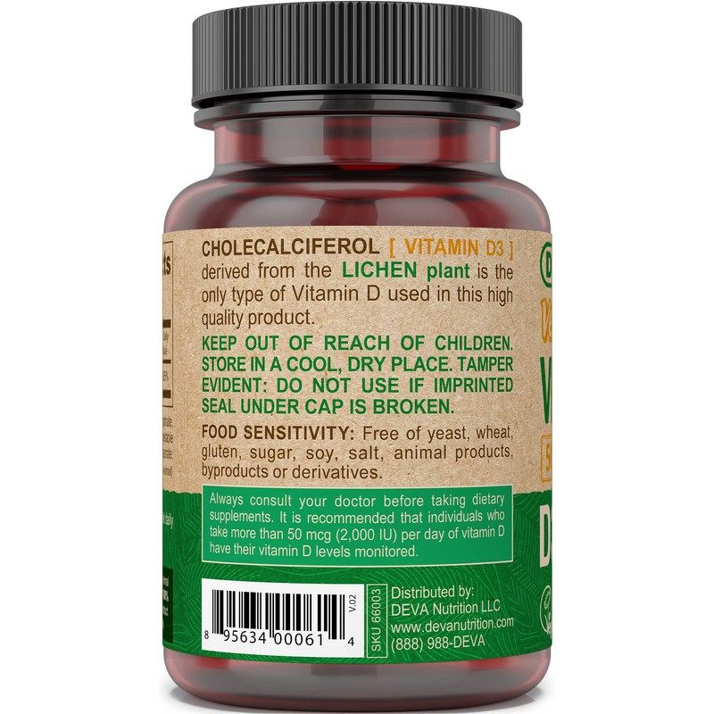 DEVA Vitamin D3 5000 IU, Sunshine Supplement, 125 mcg of