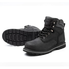 Puncture Proof Anti-skid Steel Toe High Top Work Shoes Safety Shoes Puncture Proof Lace-up Industrial and Construction SiteColor: Black, US Size: 6.5