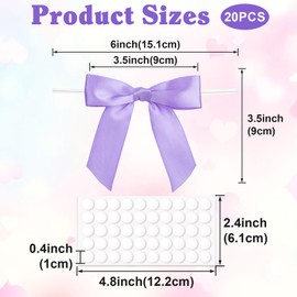 HINZIC 20pcs Purple Twist Tie Bow for Gift Wrapping, 3.5" Premade Gift Bow Decor, Small Satin Ribbon Bowknot for Christmas Birthday Party Candy Cookies Treat Bags Decoration