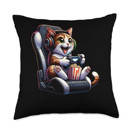 Gamer Penguin Popcorn Gaming Chair Headphones Games Player Throw Pillow