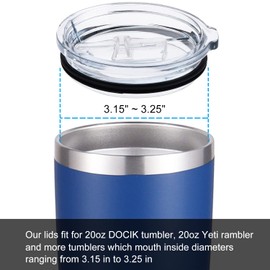 DOCIK Splash Proof Lids Covers for 20 Oz Yeti Rambler Ozark Trail Tumbler and More Travel Cup, Also Fit for Yeti 10 Oz Lowball, 2 Pack