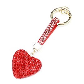 Keychains Rhinestone Heart Shape Glitter Crystal Key Rings Leather Bag Bling Crystal Key Chain Charm For Women Girls (Red)