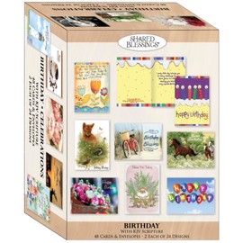 Shared Blessings Celebrations 48 Boxed Birthday Cards with KJV Scripture and Envelopes