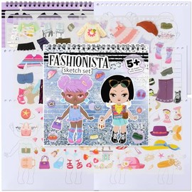 Libro de Actividades de Moda con Pegatinas Reutilizables – Juego de Vestir con Pegatinas PET, Plantillas para Colorear y Muñecas – Ideal para Niñas y Niños