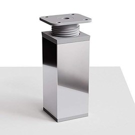 sossai® MFV1 Designer Furniture feet, Height Adjustable, Set of 8, Square Profile: 40 x 40 mm, Colour: Chrome, Height: 120 mm (+20 mm), Material: Aluminium, Wood Screws Included