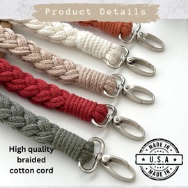 Handmade Boho Macrame Keychain Wristlet, Braided Keyring Holder for Women, Car Key Wrist Lanyard, Made in USA (Terracotta/Silver)