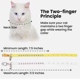Petinstinct 2 Pack Cat Collars with Bells, Rhinestones Leather Cat Collar with Elastic Strap, Kitten Collar, Adjustable Diamond Cat Collar for Girl Boy, 7.5" - 11.5",Yellow and White