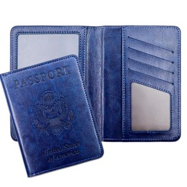 XZVXZV Passport Holder for Travel Essentials RFID Blocking Wallet Card Case PU Leather Passport Cover Women and Men (Navy)