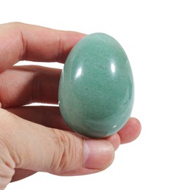 Ladeukoi Stone Egg Figures, Polished Healing Crystal Easter Eggs Ball Sculpture with Wooden Stand, 45 mm Large, Green Aventurine