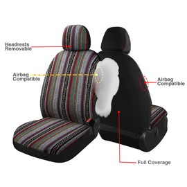PONYJOYUP Baja Saddle Blanket Car Seat Covers 9PCS Full Set, Breathable and Washable Striped Woven Automotive Vehicle Seat Cover, Universal Seat Cover for Sedan, SUV, Truck, Airbag Compatible