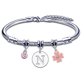 KJKJKJ A-Z 26 Initial Letter Pendant Bracelet Women Christmas Gift Personalisation Ideas Birthday Gift Bracelet Daughter Sisters Friends Lovers Birthday Christmas Graduation, L, Stainless Steel, 0