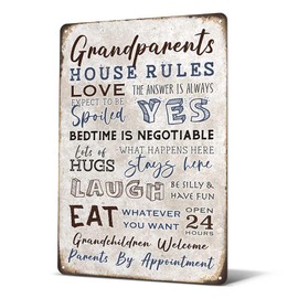 Heuhuww Heuhuww Grandparents Gifts-Vintage Grandparents House Rules Metal Sign for Grandma Grandpa from Grandkids Rustic Farm Home Kitchen Decor 12" x 8"(H19)