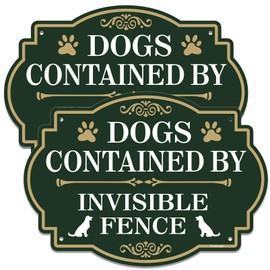 Yuzkouge Dogs Contained by Invisible Fence Sign - Pack, 10” x 7” Rust Free Aluminum Private Property Sign, Weatherproof, Fade Resistant, Easy Mounting.