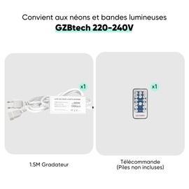 GZBtech Universal Dimmer für LED Streifen, 500 Watt Steckdimmer mit Fernbedienung, 20M Steuerungsreichweite (2-poliger Stecker)