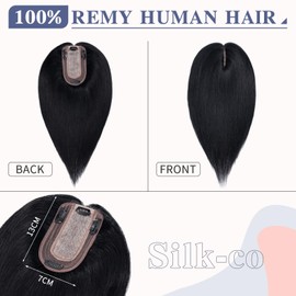 Silk-co Topper Extensions Real Hair Clip-In Extensions Real Hair Toupee for Women Toupee Hair Extensions 130% Density Hair Extensions 45 cm - 53 g 01# Raven Black